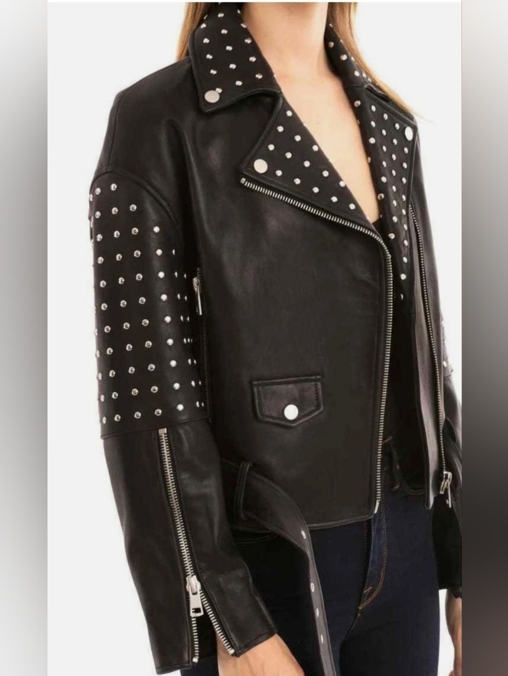 Bagatelle Black Studded Leather Biker Jacket